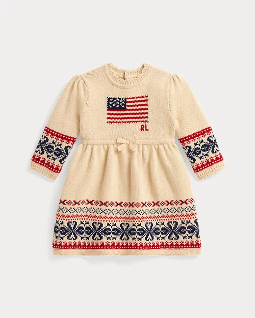rlx ralph lauren Flag-Intarsia Cotton-Wool Dress