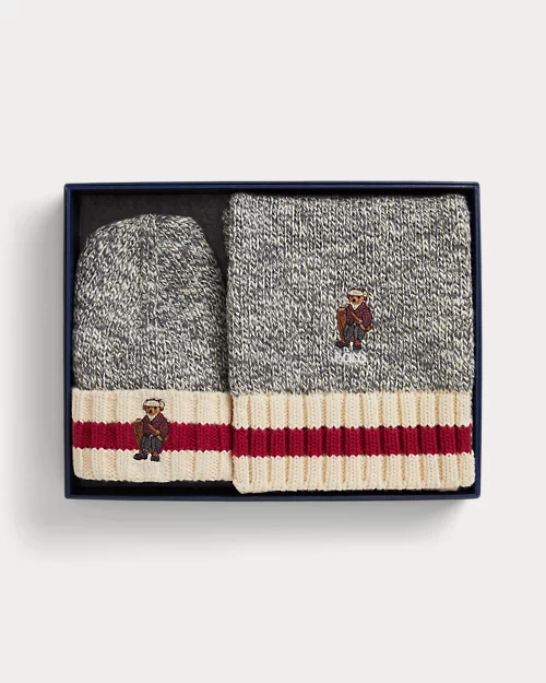 Rlx Ralph Lauren Polo Bear Cotton Hat & Scarf Set