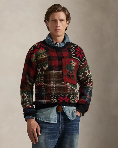 Rlx Ralph Lauren Polo Bear Patchwork Sweater