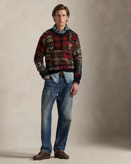 Rlx Ralph Lauren Polo Bear Patchwork Sweater