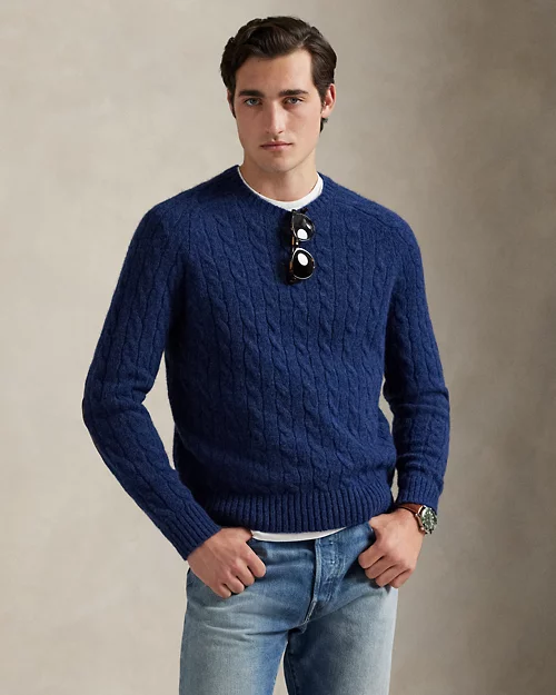 Rlx Ralph Lauren Suede-Patch Cable-Knit Sweater