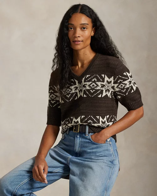 rlx ralph lauren Snowflake V-Neck Short-Sleeve Sweater