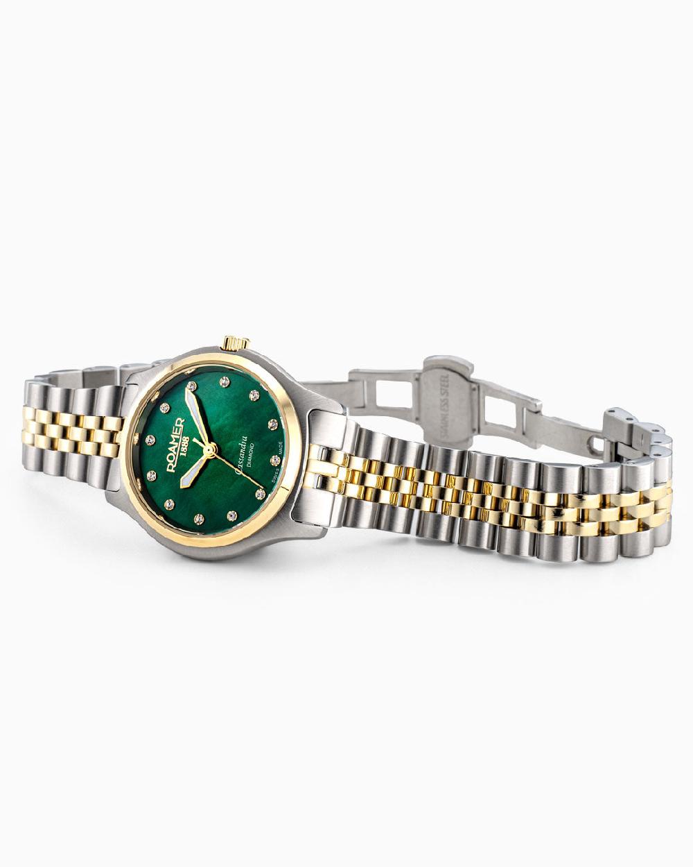 Roamer Cassandra Diamond 31 Mm Quartz Three-Hand Green Dial Two-Tone Bracelet Sapphire Glass Stainless Steel Swiss Watch