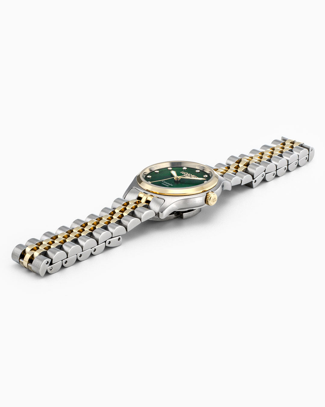 Roamer Cassandra Diamond 31 Mm Quartz Three-Hand Green Dial Two-Tone Bracelet Sapphire Glass Stainless Steel Swiss Watch