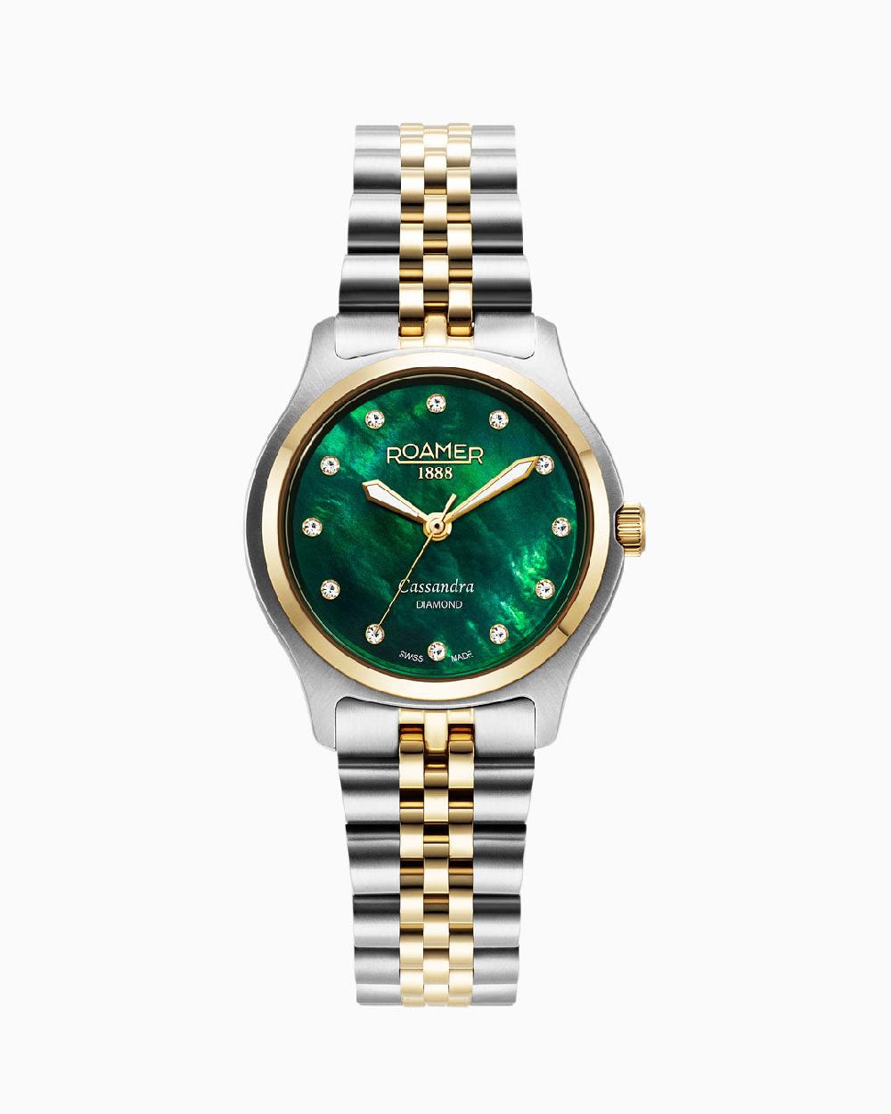 roamer Cassandra Diamond 31 mm Quartz Three-Hand Green Dial Two-Tone Bracelet Sapphire glass Stainless Steel swiss watch