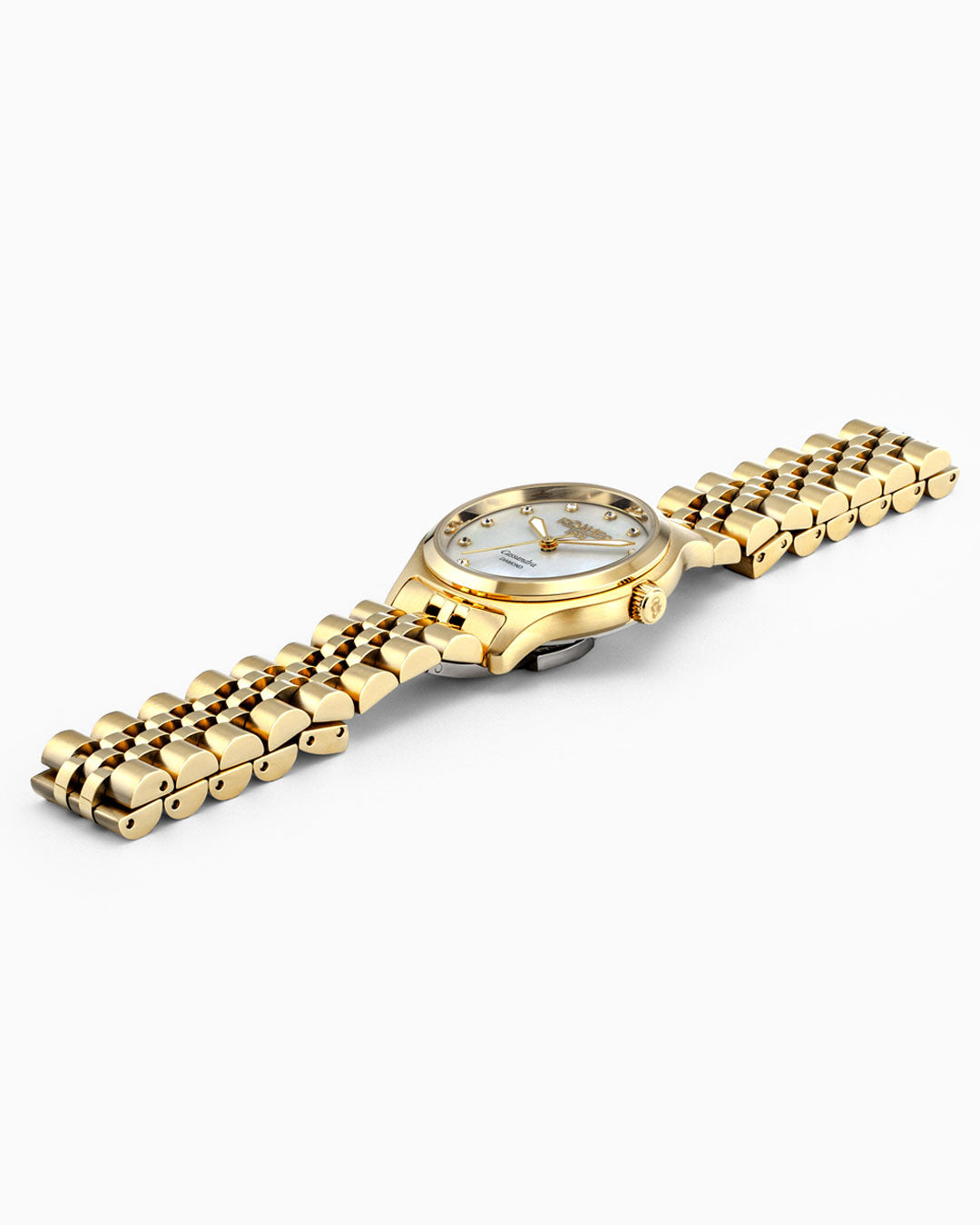 roamer Cassandra Diamond 31 Mm Quartz Three-Hand White Dial Gold Bracelet Sapphire Glass Stainless Steel Swiss Watch