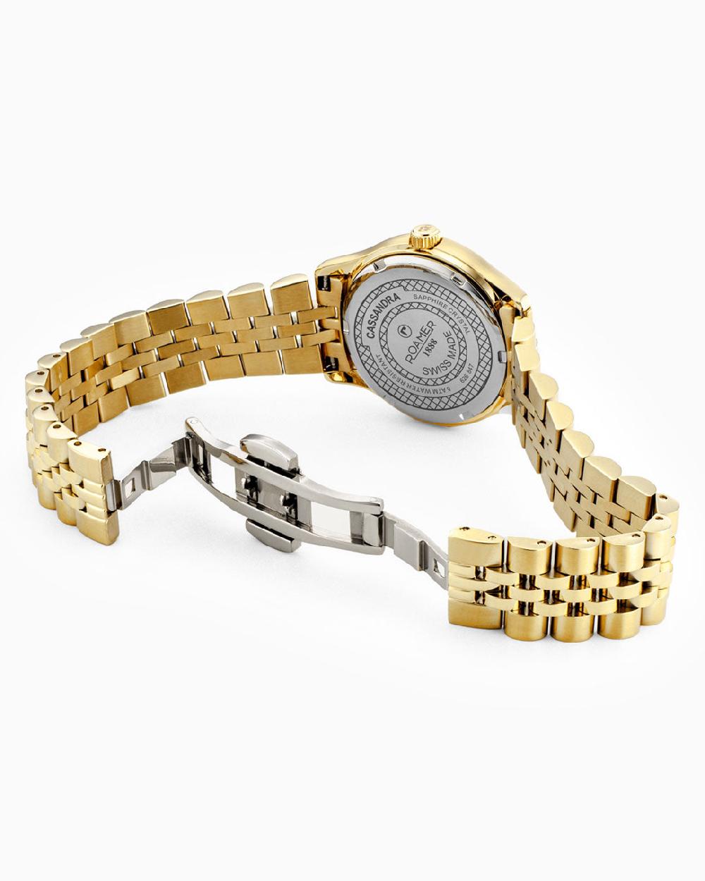 roamer Cassandra Diamond 31 Mm Quartz Three-Hand White Dial Gold Bracelet Sapphire Glass Stainless Steel Swiss Watch