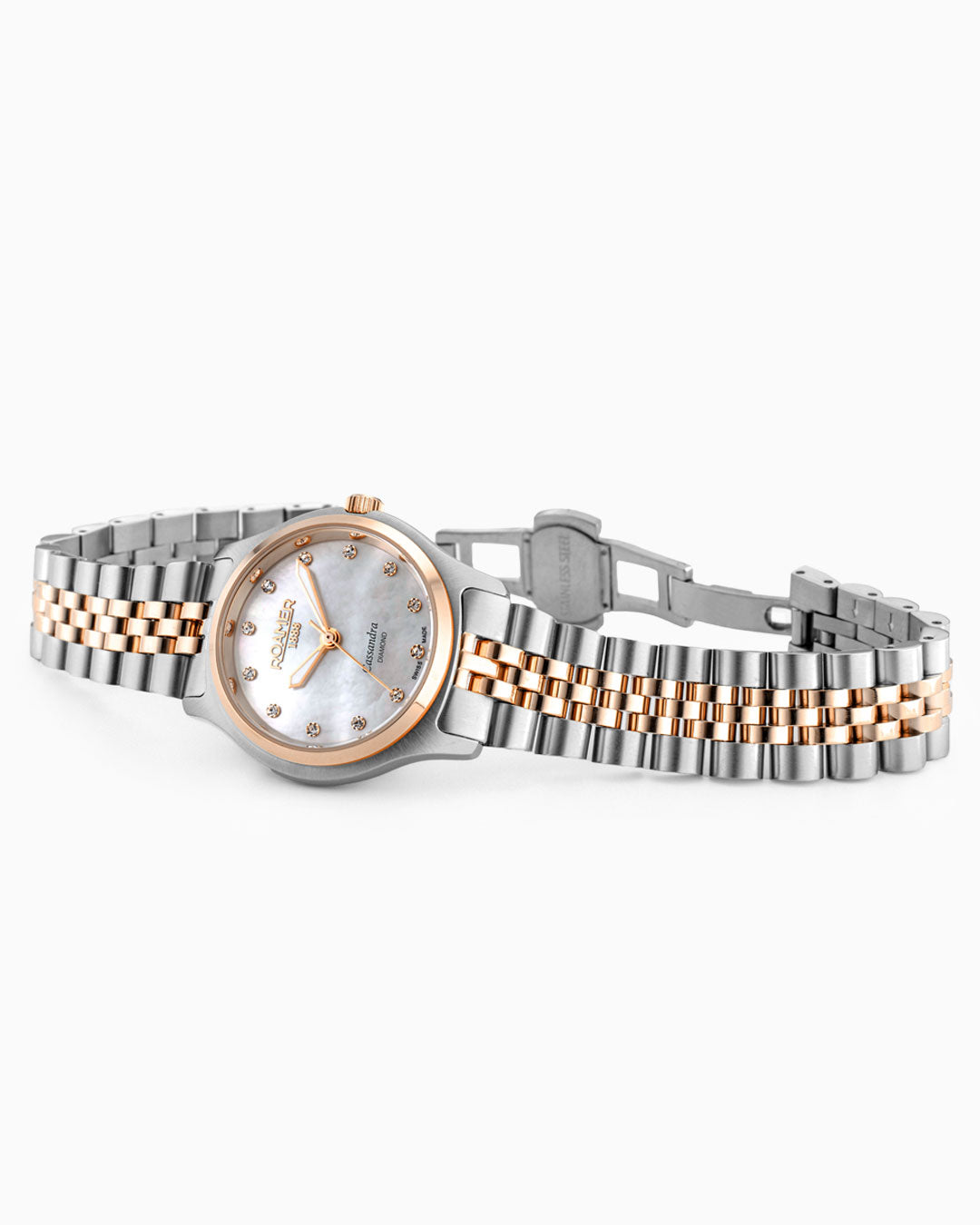 Roamer Cassandra Diamond 31 Mm Quartz Three-Hand White Dial Two-Tone Bracelet Sapphire Glass Stainless Steel Swiss Watch