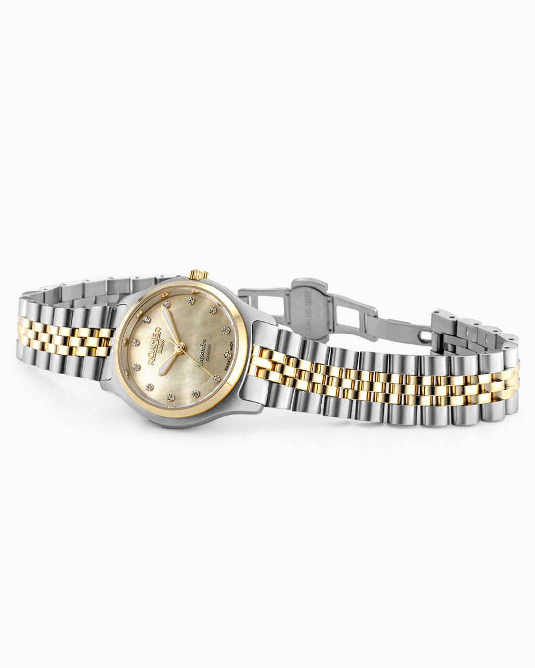 Roamer Cassandra Diamond 31 Mm Quartz Three-Hand White Dial Two-Tone Bracelet Sapphire Glass Stainless Steel Swiss Watch