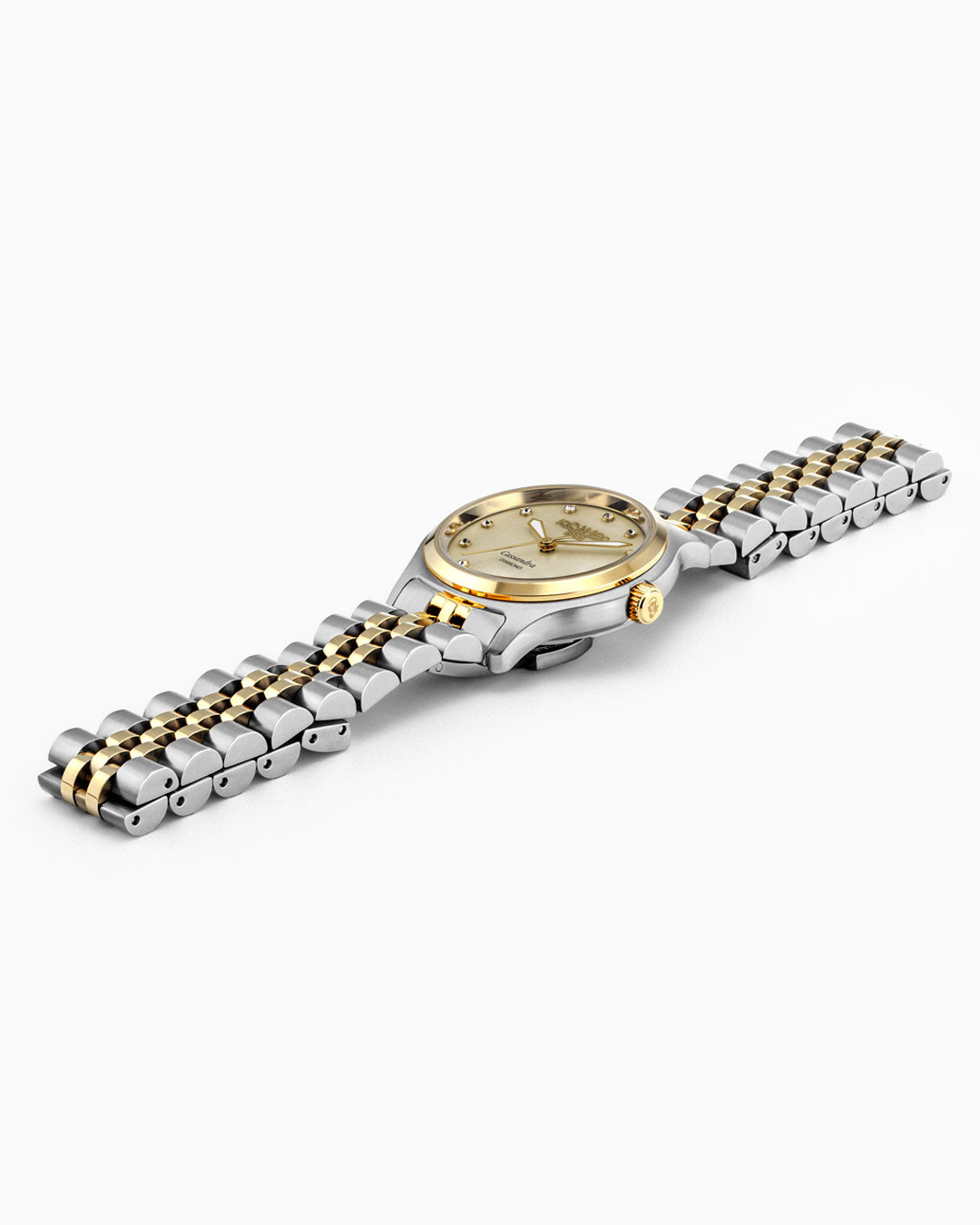 Roamer Cassandra Diamond 31 Mm Quartz Three-Hand White Dial Two-Tone Bracelet Sapphire Glass Stainless Steel Swiss Watch