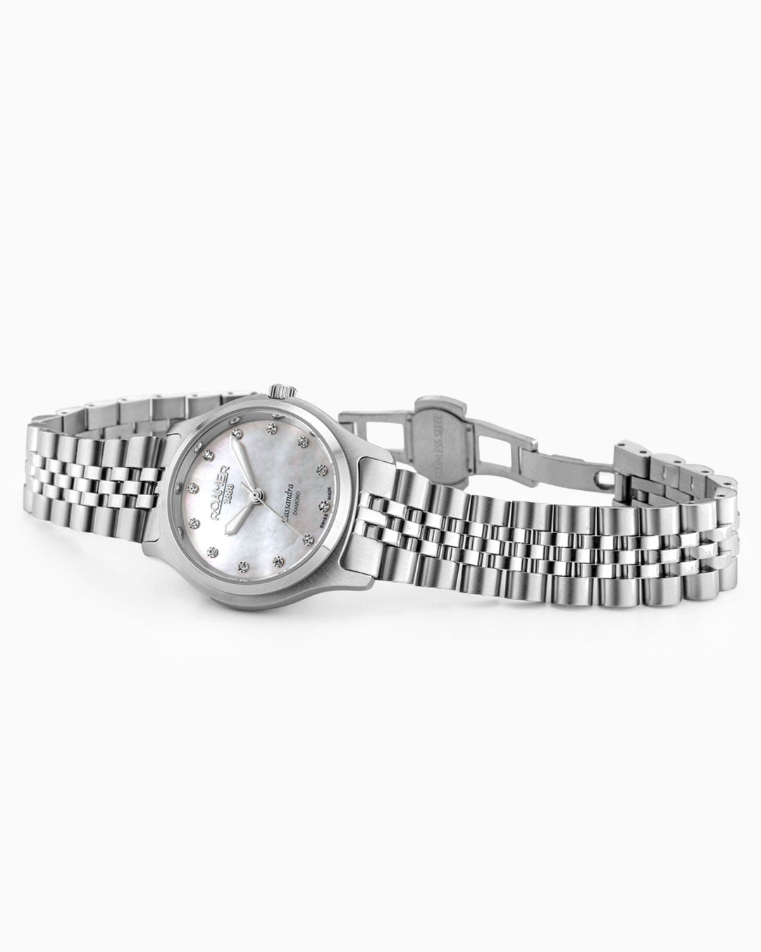 Roamer Cassandra Diamond 31 Mm Quartz Three-Hand White Dial Silver Bracelet Sapphire Glass Stainless Steel Swiss Watch
