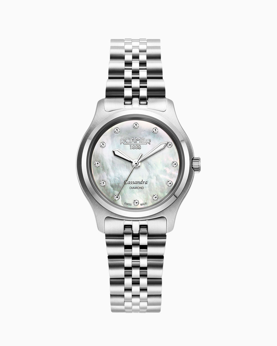 roamer Cassandra Diamond 31 mm Quartz Three-Hand White Dial Silver Bracelet Sapphire glass Stainless Steel swiss watch