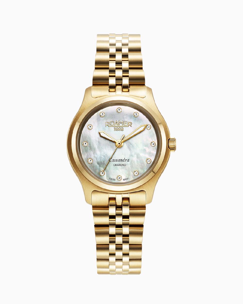 roamer Cassandra Diamond 31 mm Quartz Three-Hand White Dial Gold Bracelet Sapphire glass Stainless Steel swiss watch
