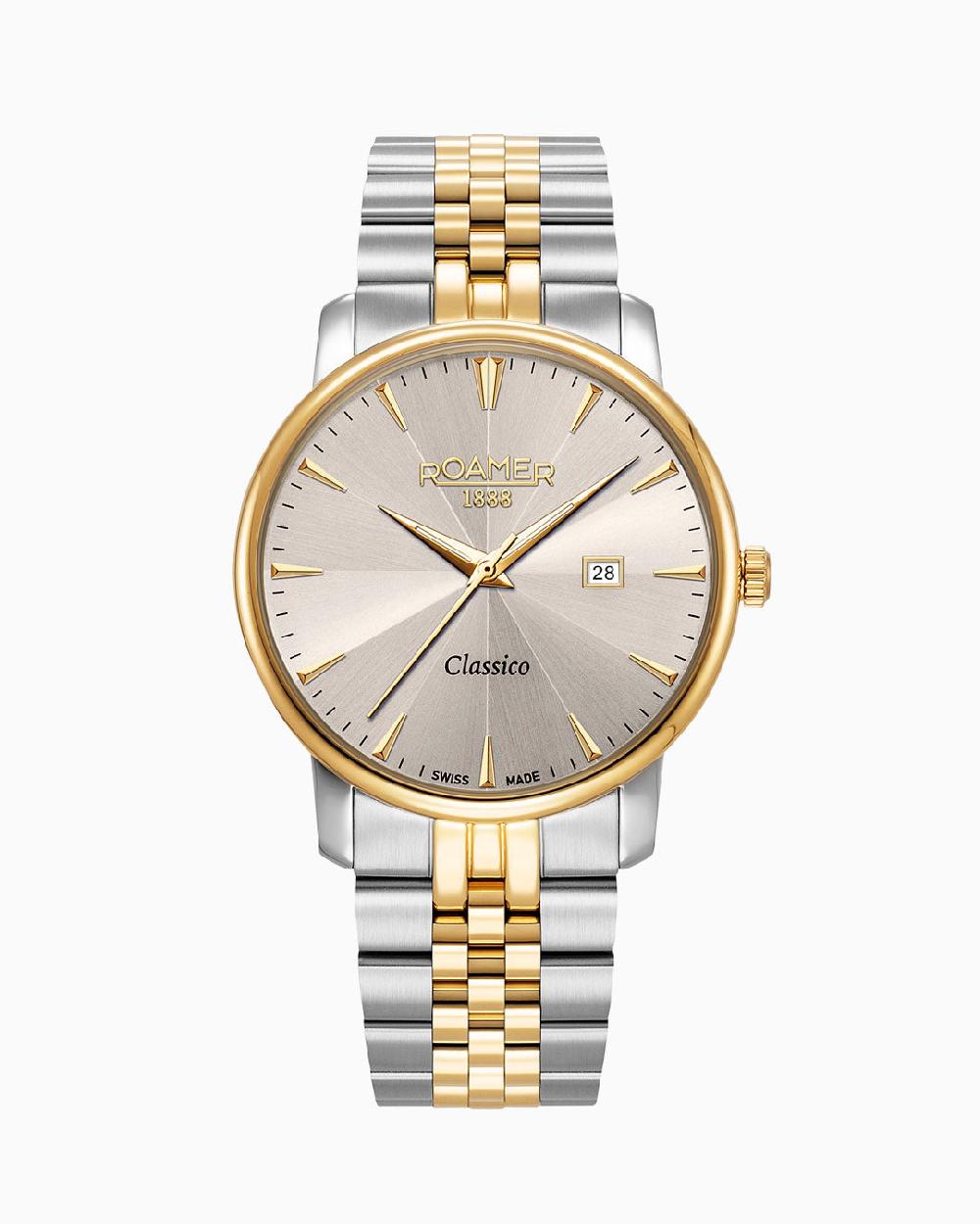 roamer Classico Gents 40 mm Quartz Three-Hand Date Grey Sunray Dial Two-Tone Bracelet Sapphire glass Stainless Steel swiss watch