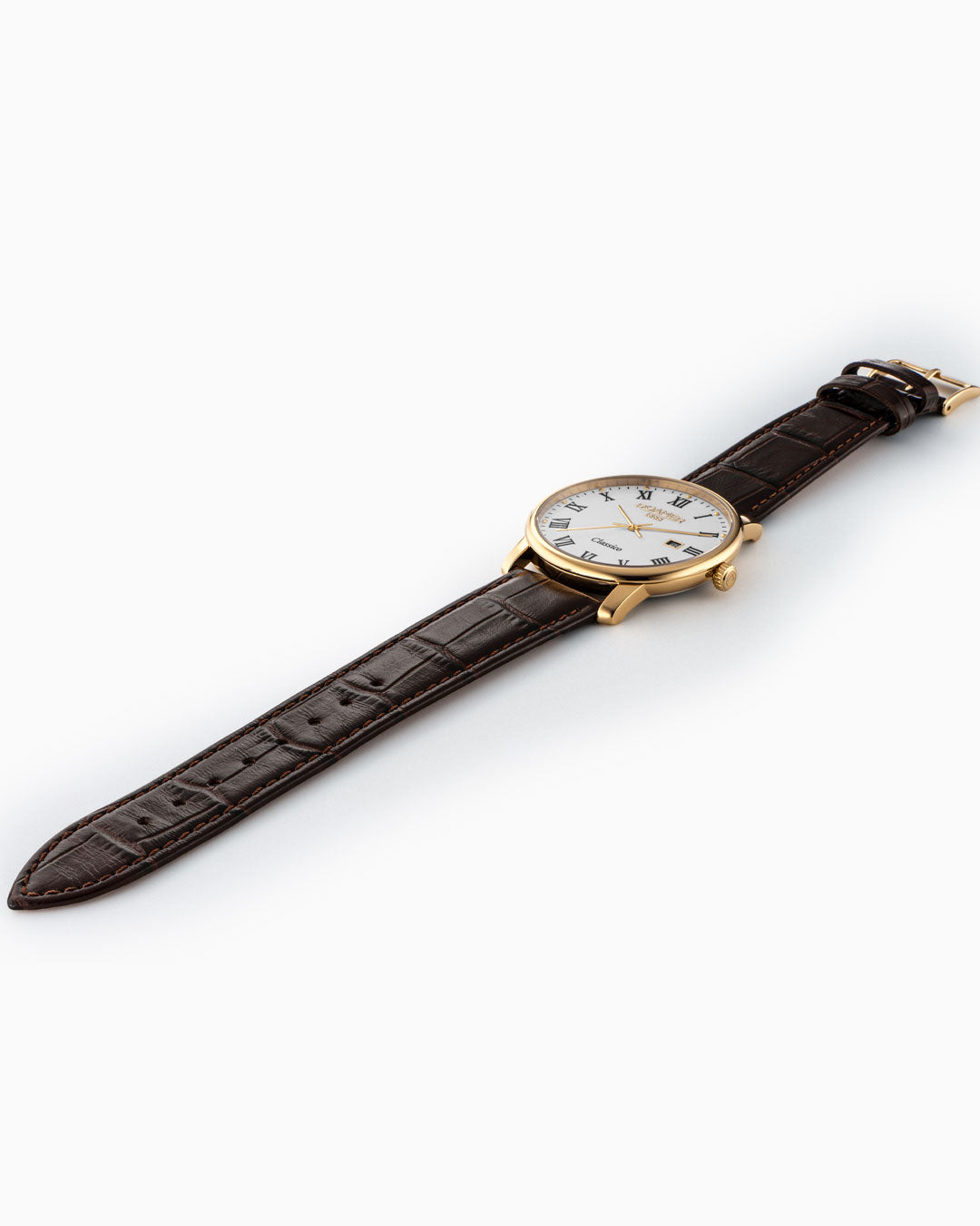 Roamer Classico Gents 40 Mm Quartz Three-Hand Date White Dial Brown Leather Strap Sapphire Glass Stainless Steel Swiss Watch