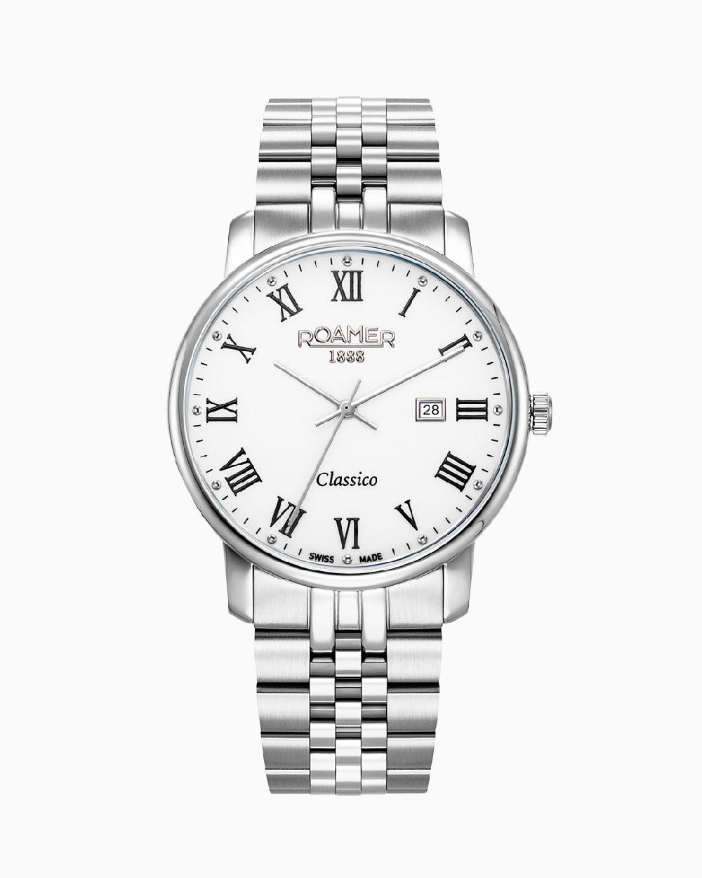 roamer Classico Gents 40 mm Quartz Three-Hand Date White Dial Silver Bracelet Sapphire glass Stainless Steel swiss watch