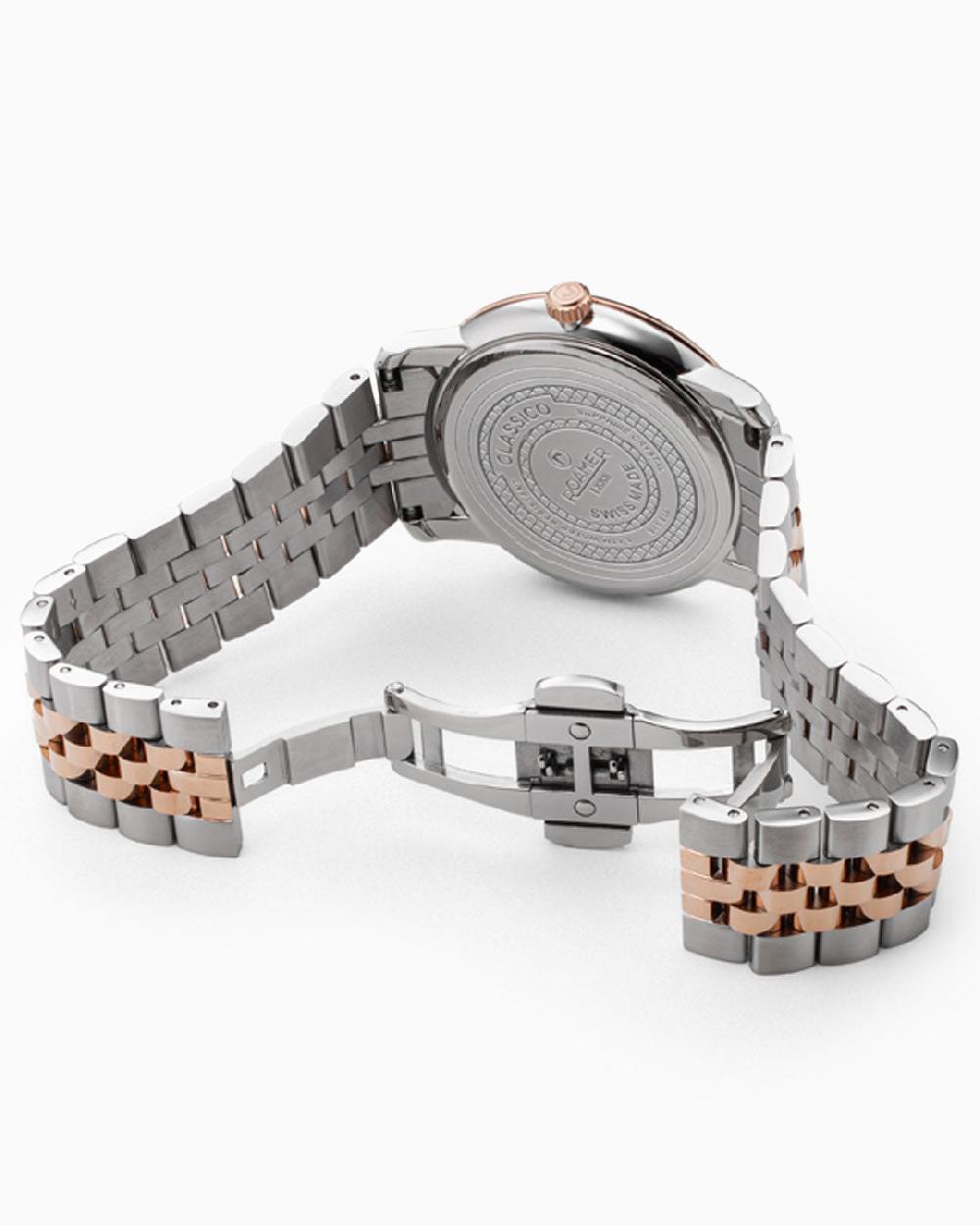 Roamer Classico Gents 40 Mm Quartz Three-Hand White Dial Date White Dial RoseGold-Silver Tone Bracelet Sapphire Glass Stainless Steel Swiss Watch