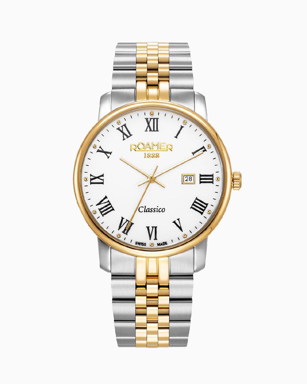 roamer Classico Gents 40 mm Quartz Three-Hand White Dial Date White Dial Gold-Silver Tone Bracelet Sapphire glass Stainless Steel swiss watch
