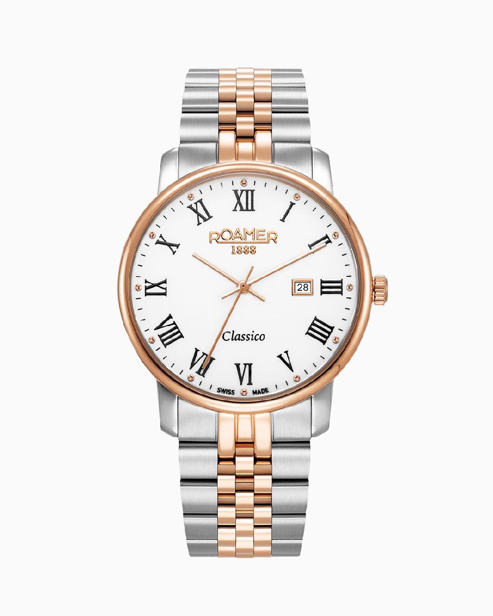 roamer Classico Gents 40 mm Quartz Three-Hand White Dial Date White Dial RoseGold-Silver Tone Bracelet Sapphire glass Stainless Steel swiss watch