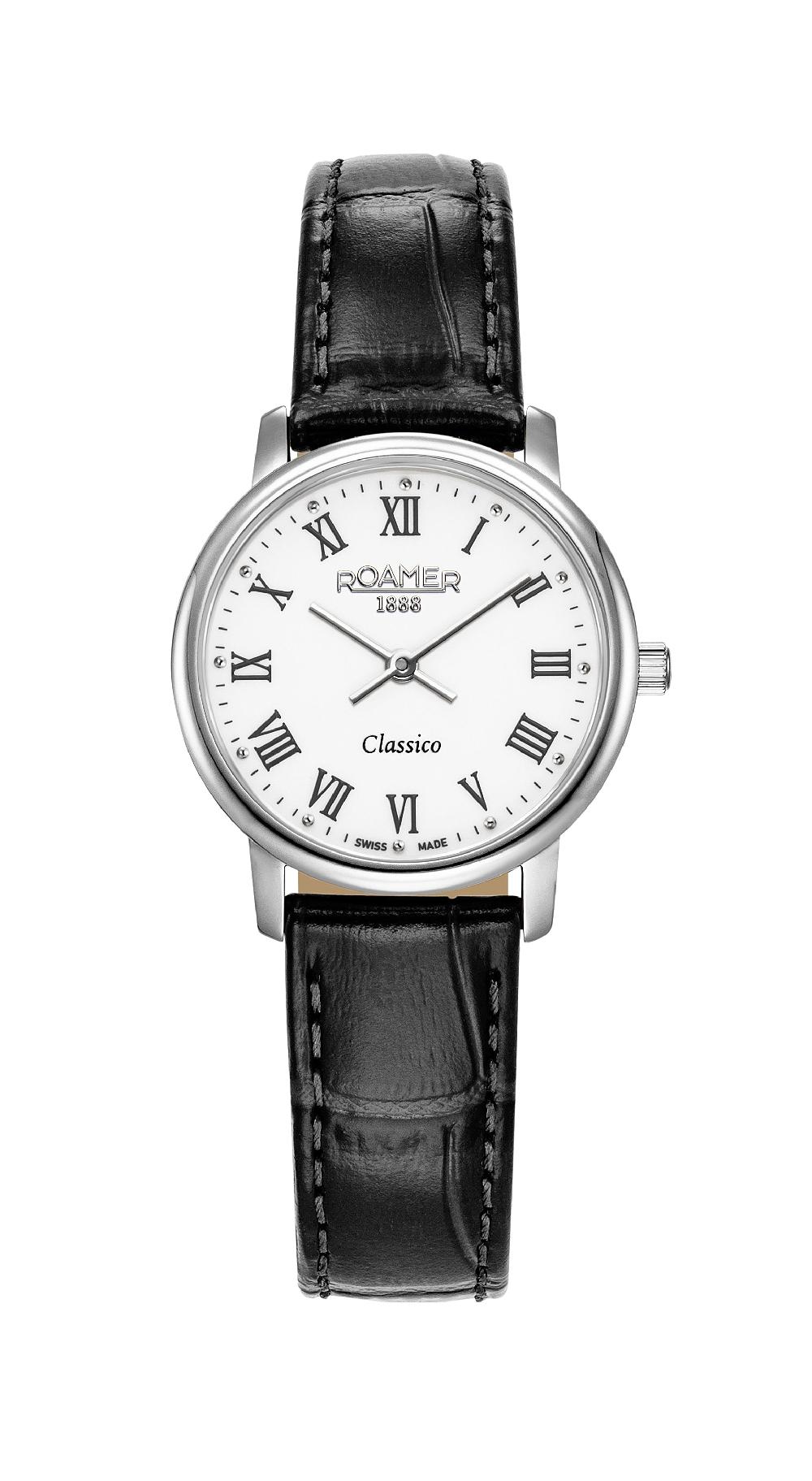 roamer Classico Ladies 30mm Quartz Two-Hand Black Leather Strap Sapphire glass Stainless Steel swiss watch
