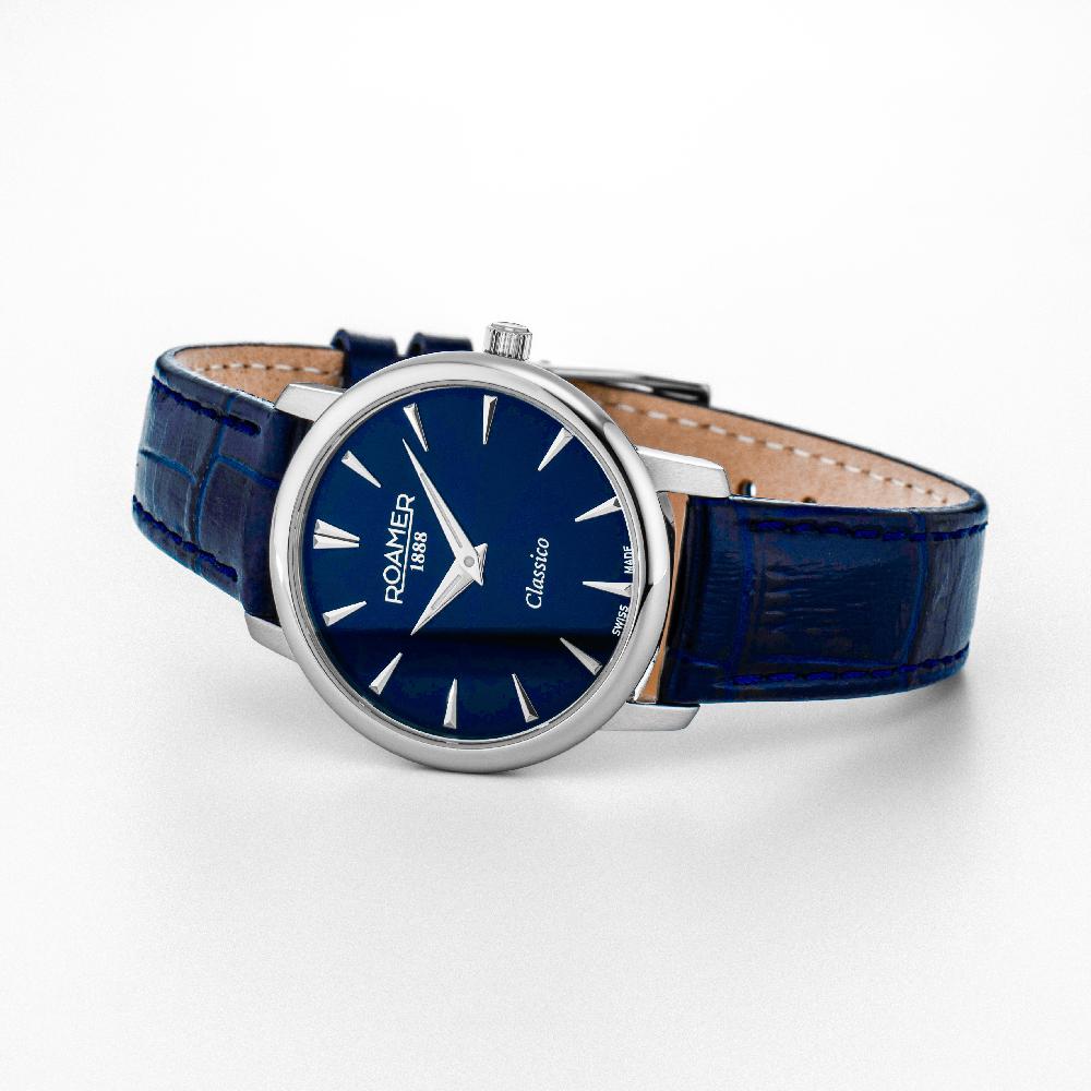 Roamer Classico Ladies 30mm Quartz Two-Hand Blue Leather Strap Sapphire Glass Stainless Steel Swiss Watch