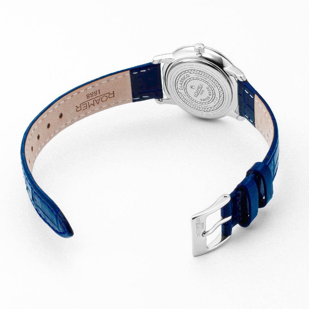 Roamer Classico Ladies 30mm Quartz Two-Hand Blue Leather Strap Sapphire Glass Stainless Steel Swiss Watch