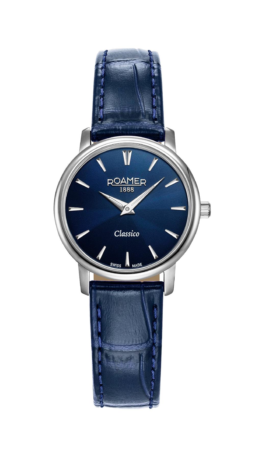 roamer Classico Ladies 30mm Quartz Two-Hand Blue Leather Strap Sapphire glass Stainless Steel swiss watch
