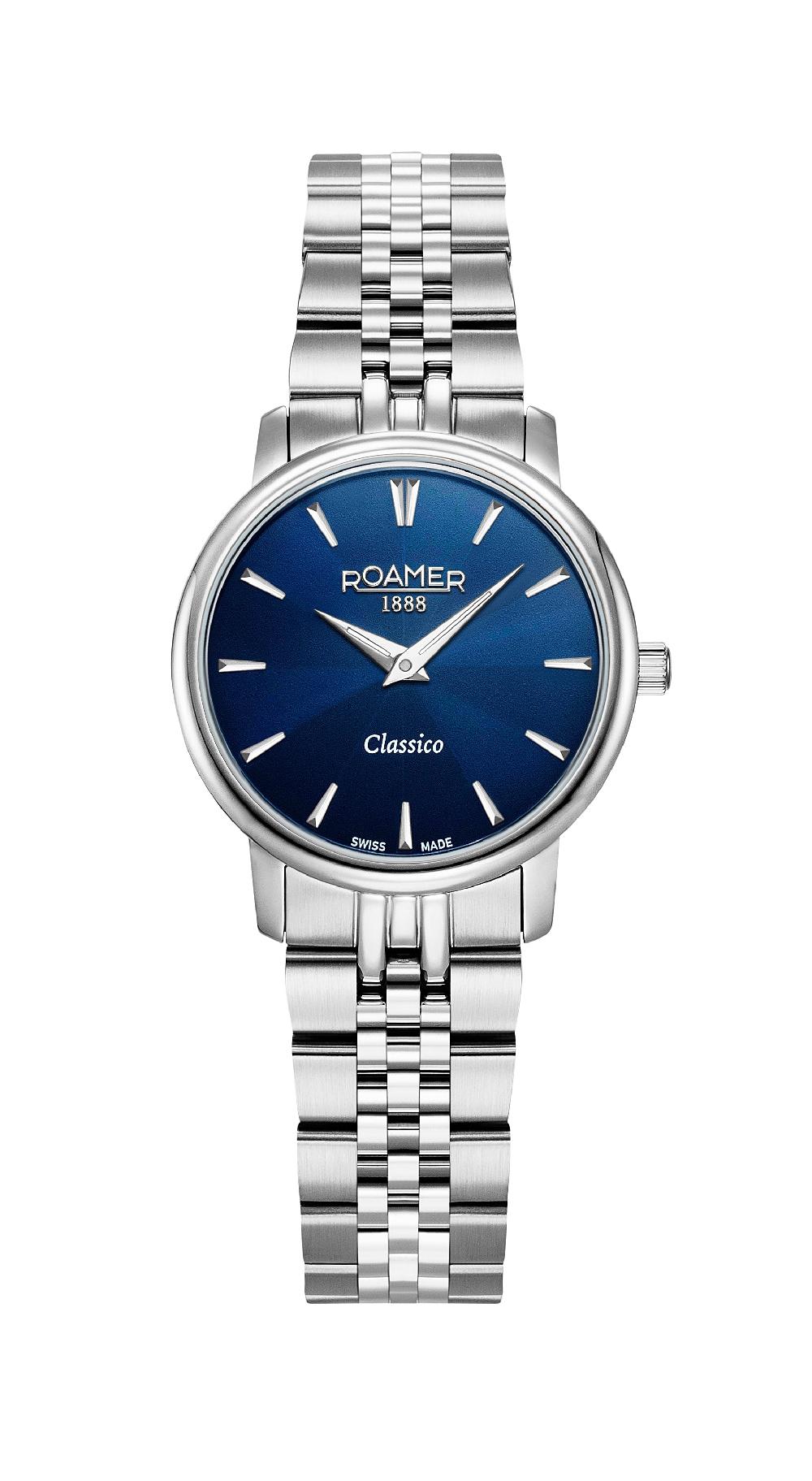 roamer Classico Ladies 30mm Quartz Two-Hand Blue Sunray Dial Silver Bracelet Sapphire glass Stainless Steel swiss watch