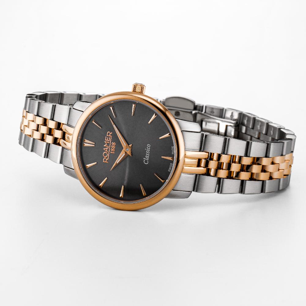 Roamer Classico Ladies 30mm Quartz Two-Hand Grey Dial Two-Tone Bracelet Sapphire Glass Stainless Steel Swiss Watch