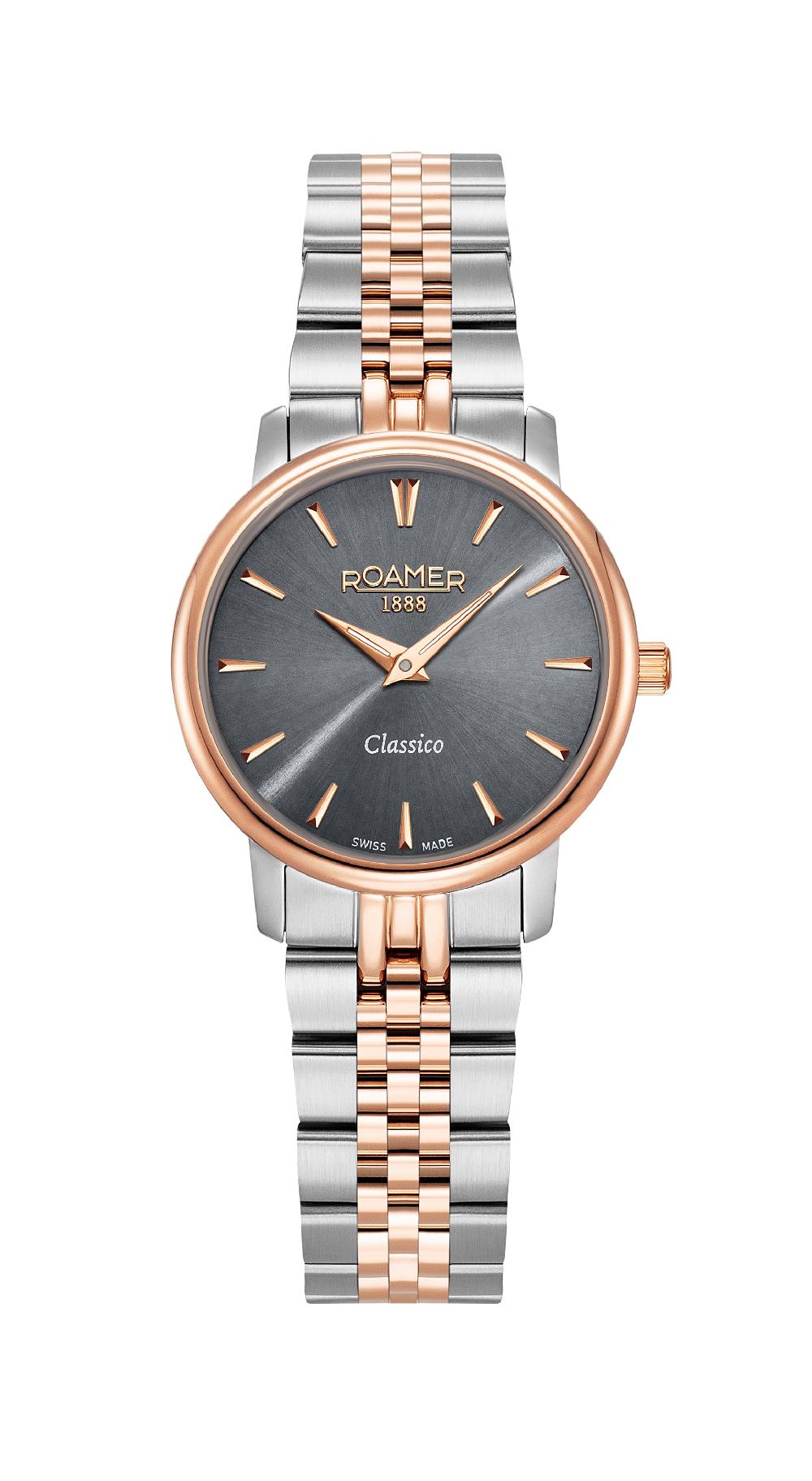 roamer Classico Ladies 30mm Quartz Two-Hand Grey Dial Two-Tone Bracelet Sapphire glass Stainless Steel swiss watch