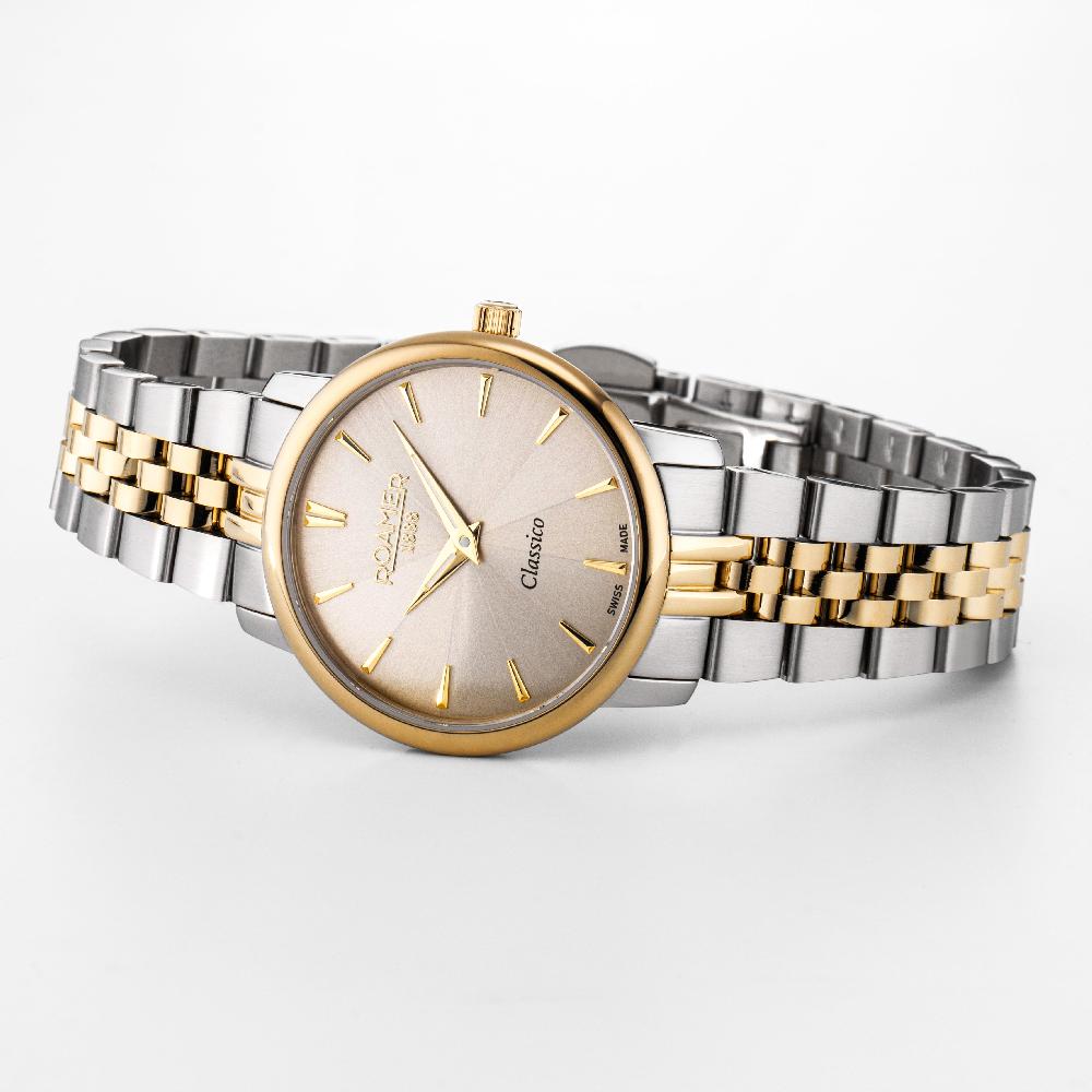 Roamer Classico Ladies 30mm Quartz Two-Hand Grey Sunray Dial Two-Tone Bracelet Sapphire Glass Stainless Steel Swiss Watch