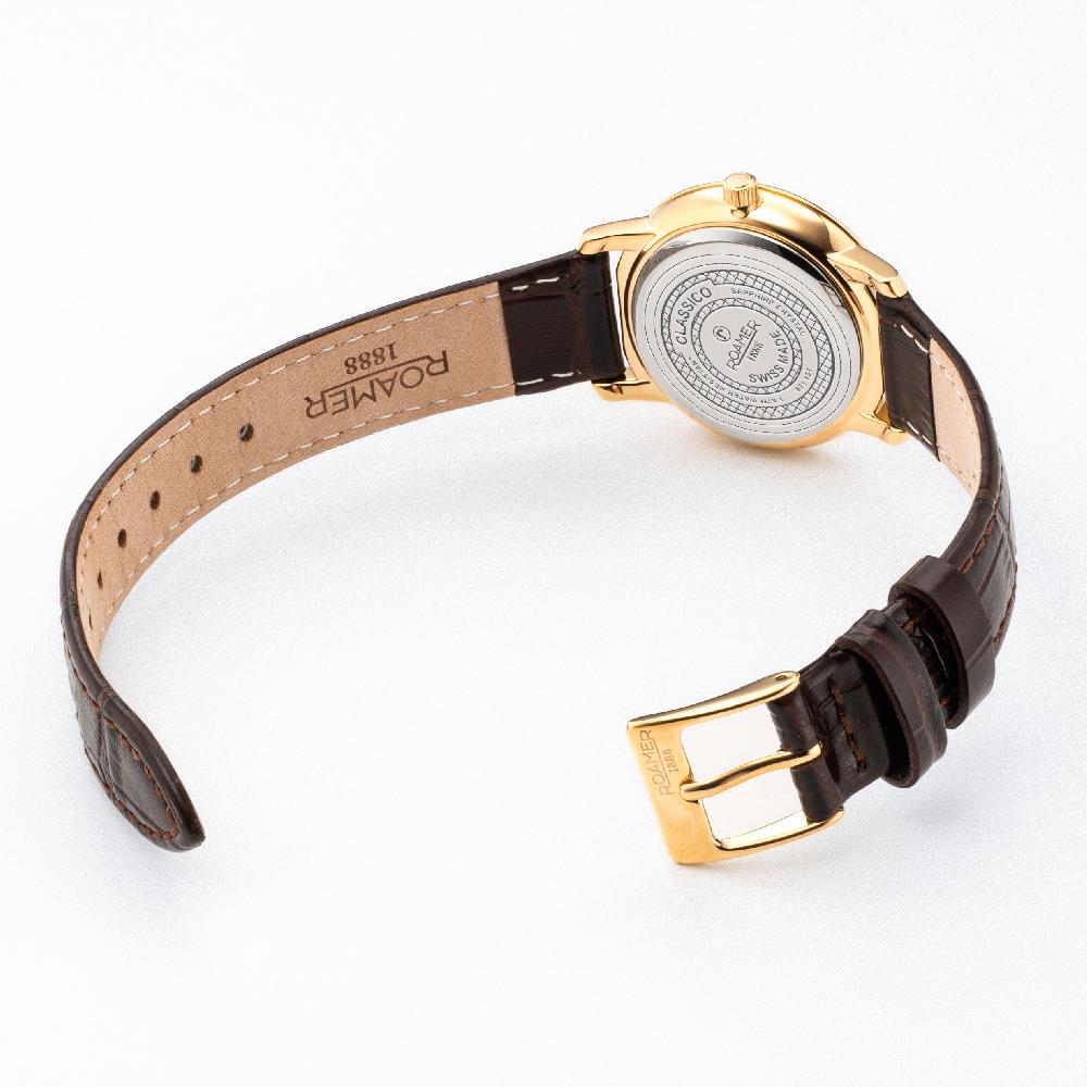 Roamer Classico Ladies 30mm Quartz Two-Hand Grey Sunray Dial Brown Leather Strap Sapphire Glass Stainless Steel Swiss Watch