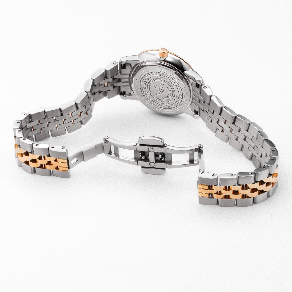 Roamer Classico Ladies 30mm Quartz Two-Hand White Dial RoseGold-Silver Tone Bracelet Sapphire Glass Stainless Steel Swiss Watch
