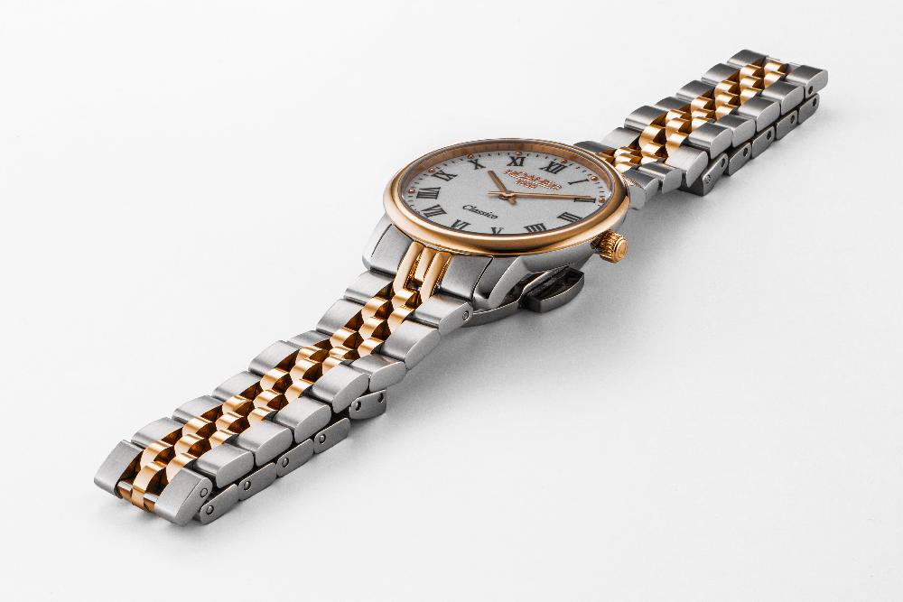 Roamer Classico Ladies 30mm Quartz Two-Hand White Dial RoseGold-Silver Tone Bracelet Sapphire Glass Stainless Steel Swiss Watch