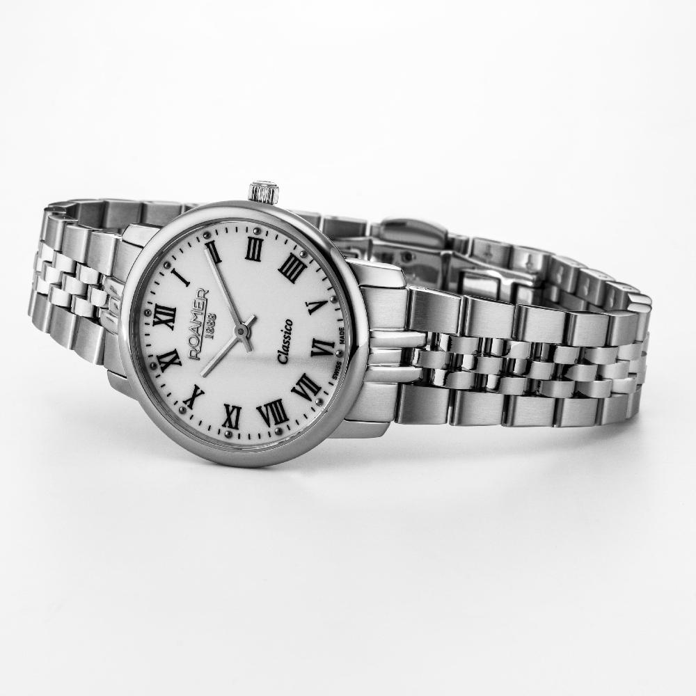 Roamer Classico Ladies 30mm Quartz Two-Hand White Dial Silver Bracelet Sapphire Glass Stainless Steel Swiss Watch