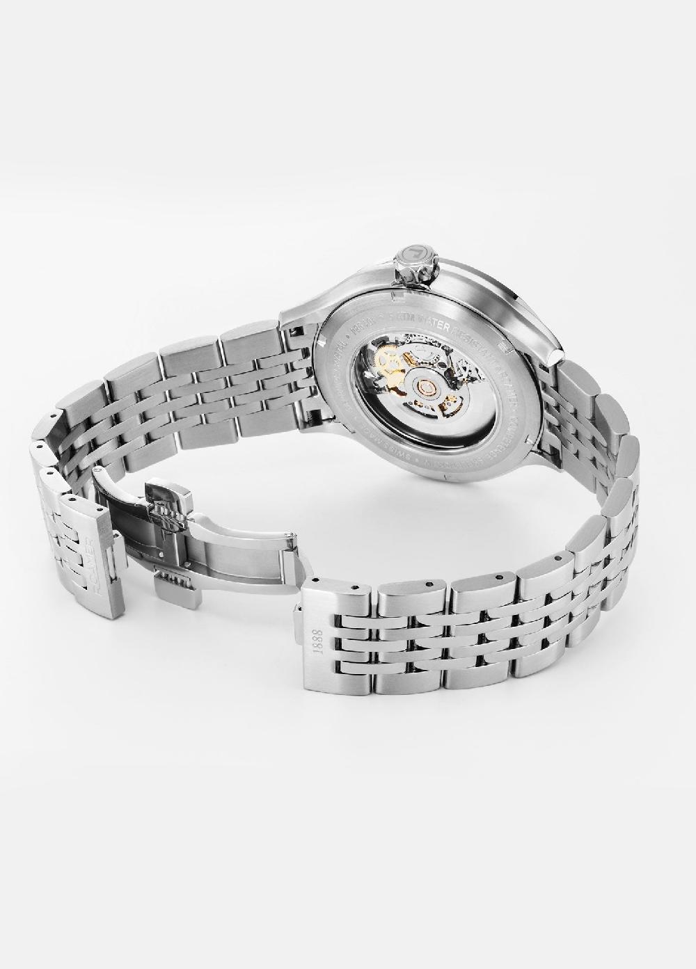 Roamer Competence Skeleton IV 43 Mm Automatic Three-Hand Blue Dial Silver Bracelet Sapphire Glass Stainless Steel Swiss Watch