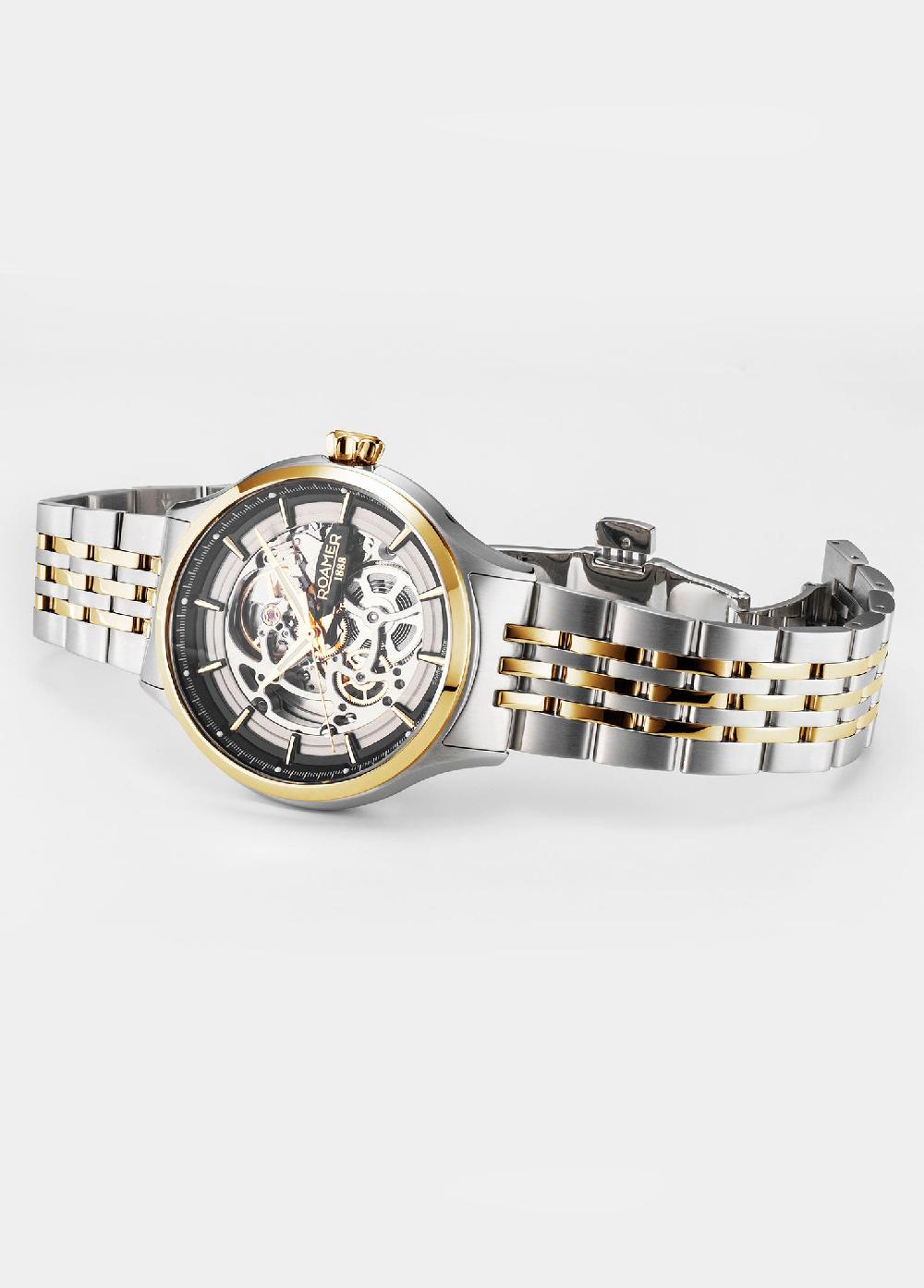 Roamer Competence Skeleton IV 43 Mm Automatic Three-Hand Two-Tone Bracelet Sapphire Glass Stainless Steel Swiss Watch