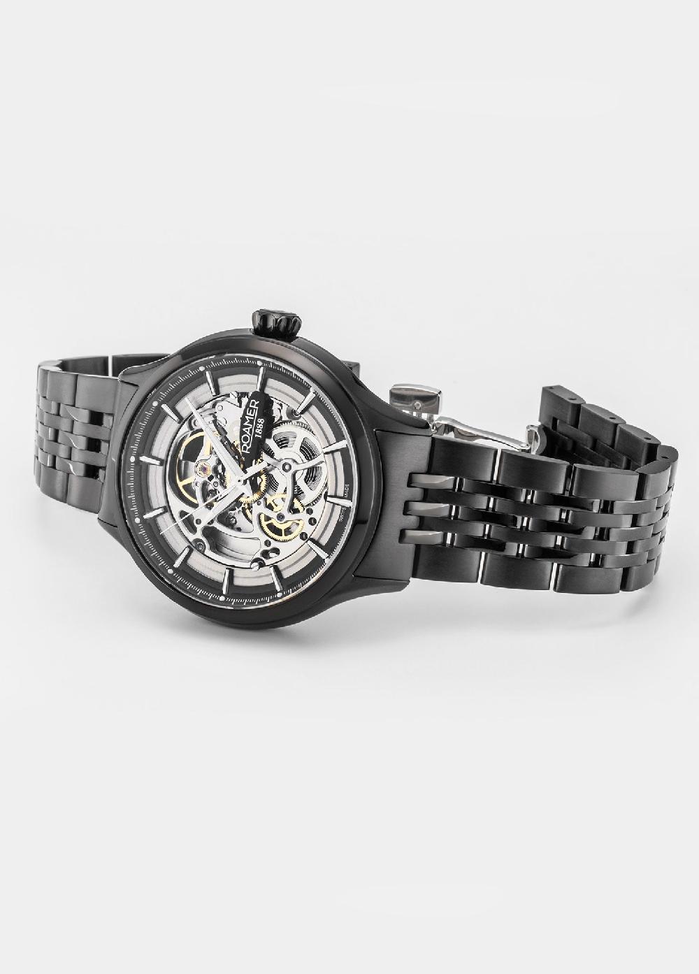 Roamer Competence Skeleton IV 43 Mm Automatic Three-Hand Black Bracelet Sapphire Glass Stainless Steel Swiss Watch