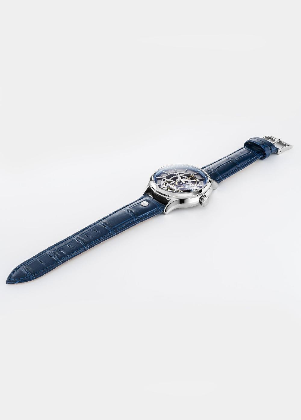 Roamer Competence Skeleton IV 43 Mm Automatic Three-Hand Blue Leather Strap Sapphire Glass Stainless Steel Swiss Watch