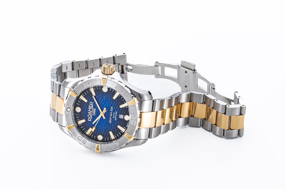 Roamer Deep Sea 200 43 Mm Quartz Three-Hand Date Two-Tone Bracelet Sapphire Glass Stainless Steel Swiss Watch