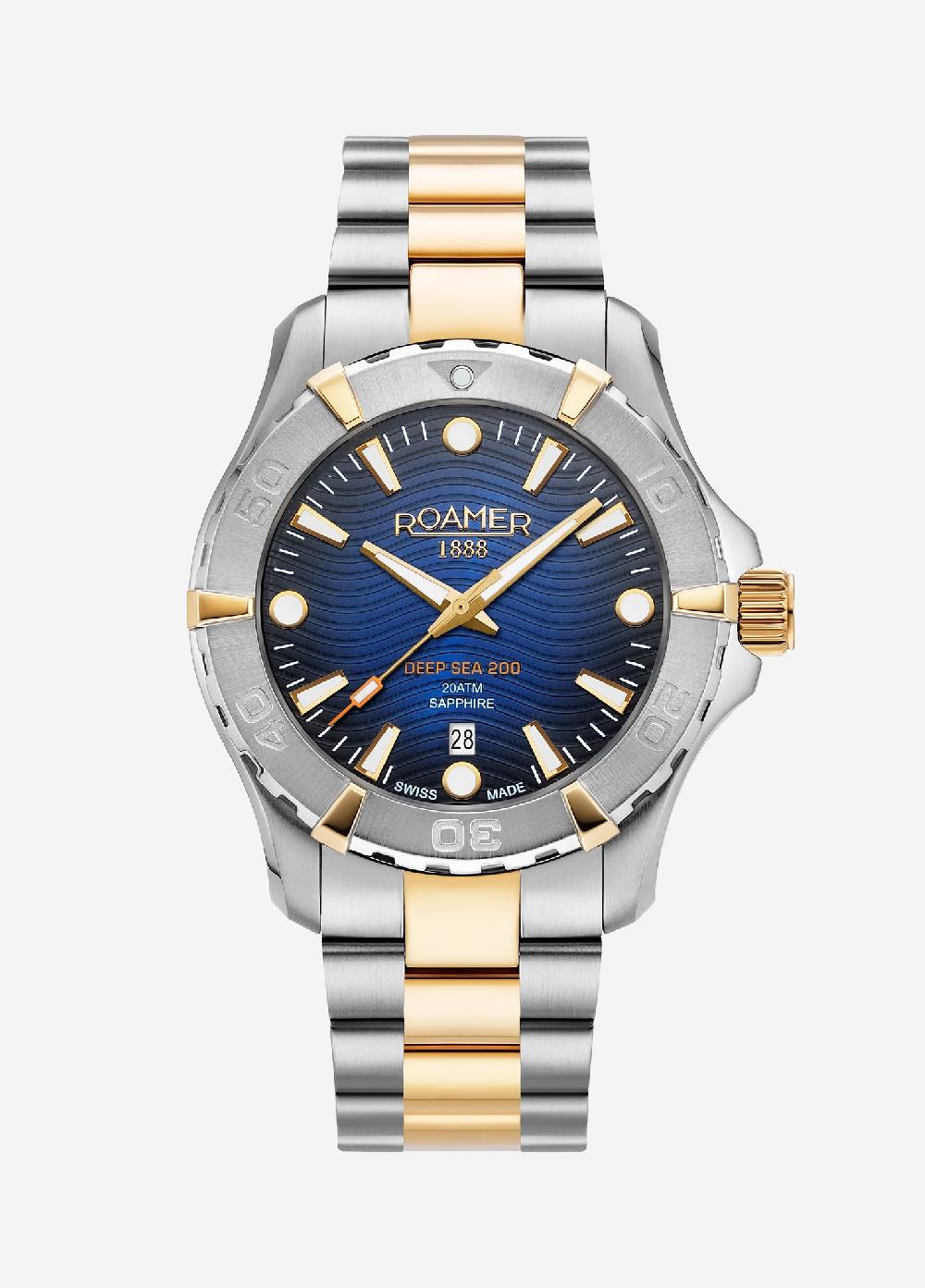 roamer Deep Sea 200 43 mm Quartz Three-Hand Date Two-Tone Bracelet Sapphire glass Stainless Steel swiss watch