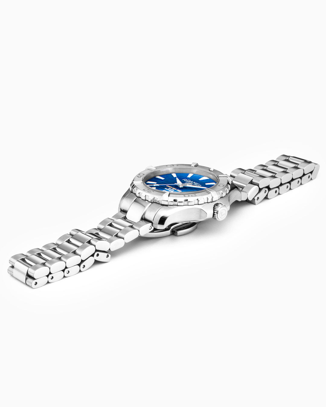 Roamer Deep Sea 200 Ladies 34 Mm Quartz Three-Hand Date Blue Dial Silver Bracelet Sapphire Glass Stainless Steel Swiss Watch