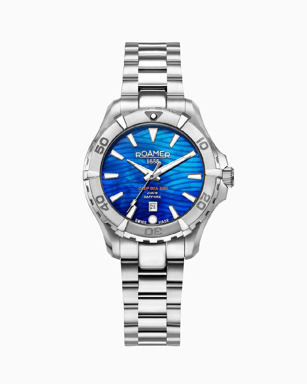 roamer Deep Sea 200 Ladies 34 mm Quartz Three-Hand Date Blue Dial Silver Bracelet Sapphire glass Stainless Steel swiss watch