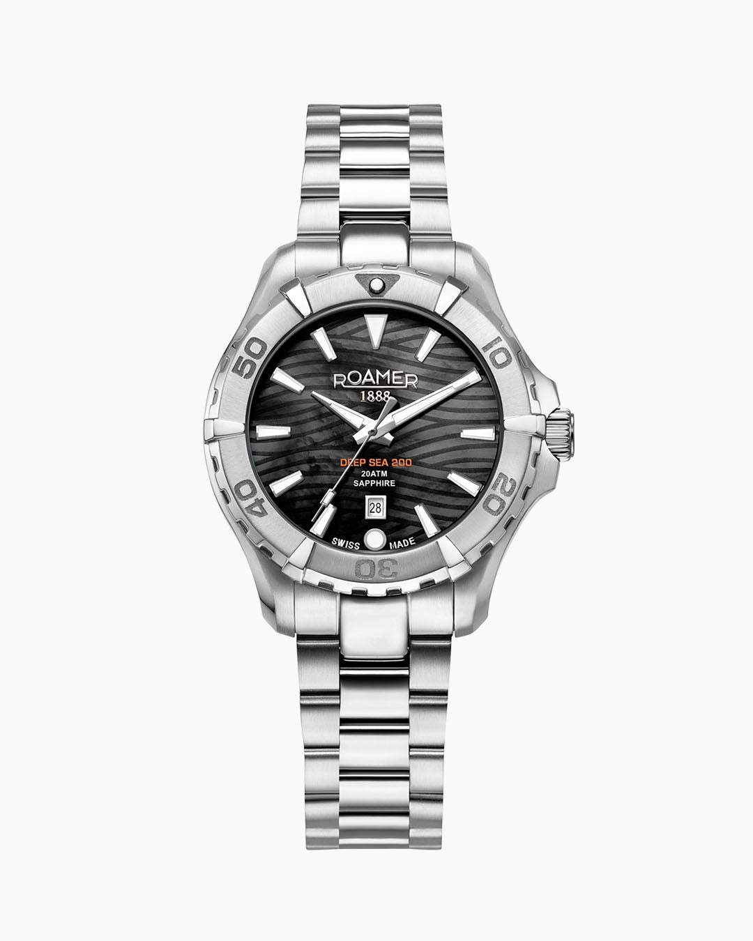 roamer Deep Sea 200 Ladies 34 mm Quartz Three-Hand Date Black Dial Silver Bracelet Sapphire glass Stainless Steel swiss watch