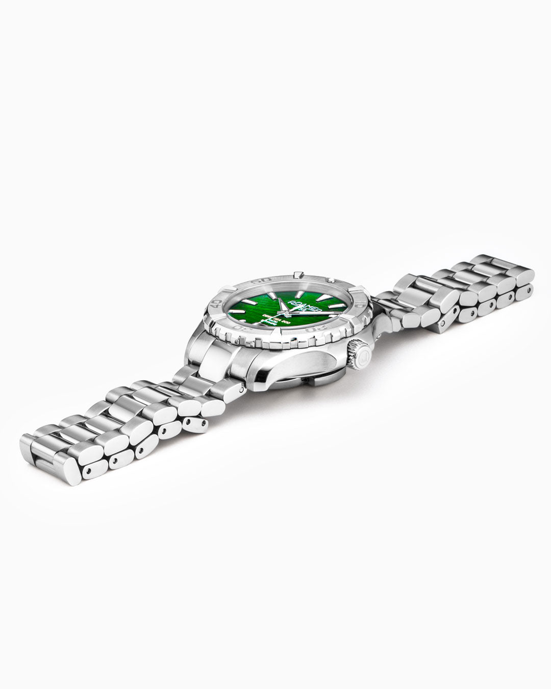 Roamer Deep Sea 200 Ladies 34 Mm Quartz Three-Hand Date Green Dial Silver Bracelet Sapphire Glass Stainless Steel Swiss Watch