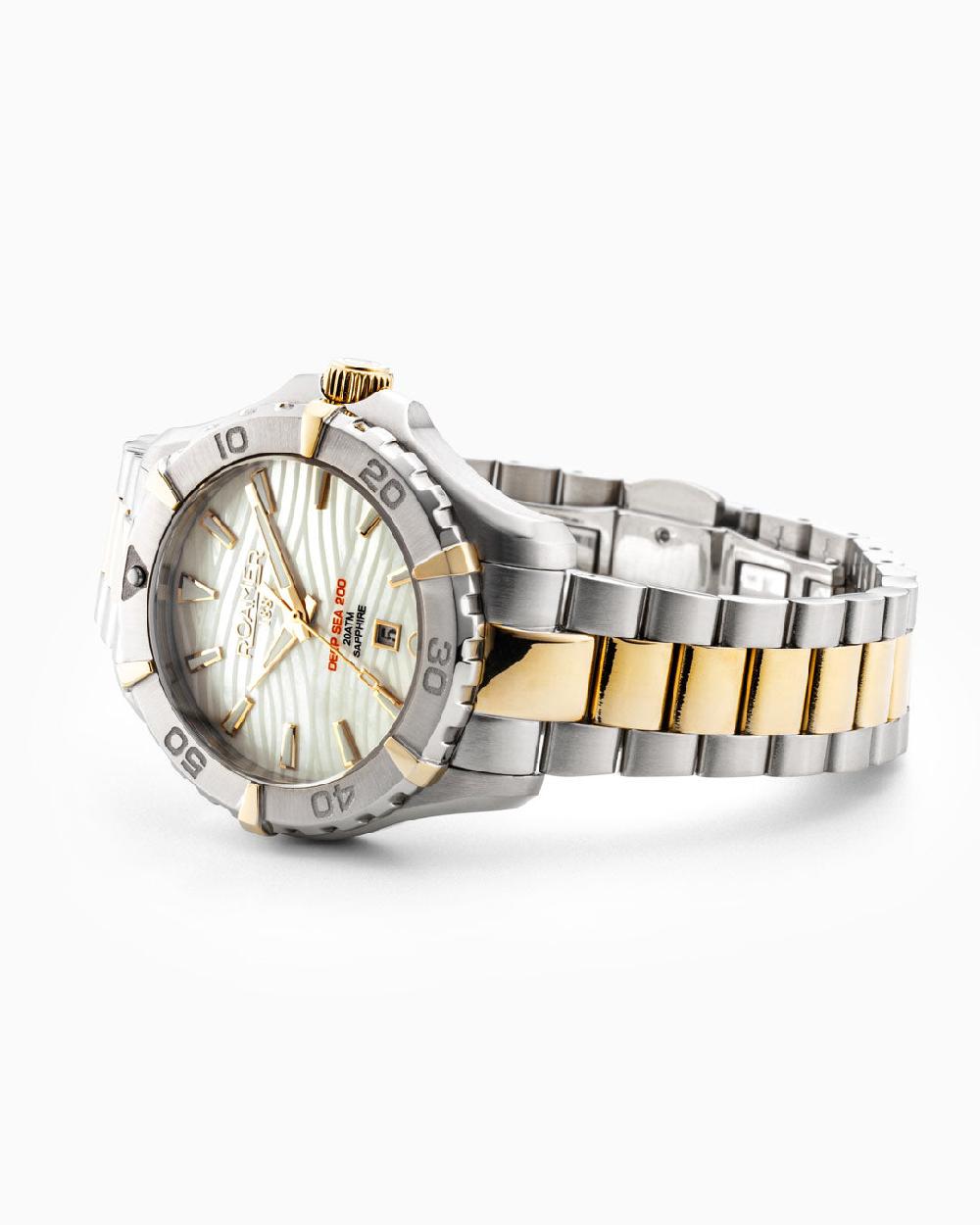 Roamer Deep Sea 200 Ladies 34 Mm Quartz Three-Hand Date White Dial Two-Tone Bracelet Sapphire Glass Stainless Steel Swiss Watch