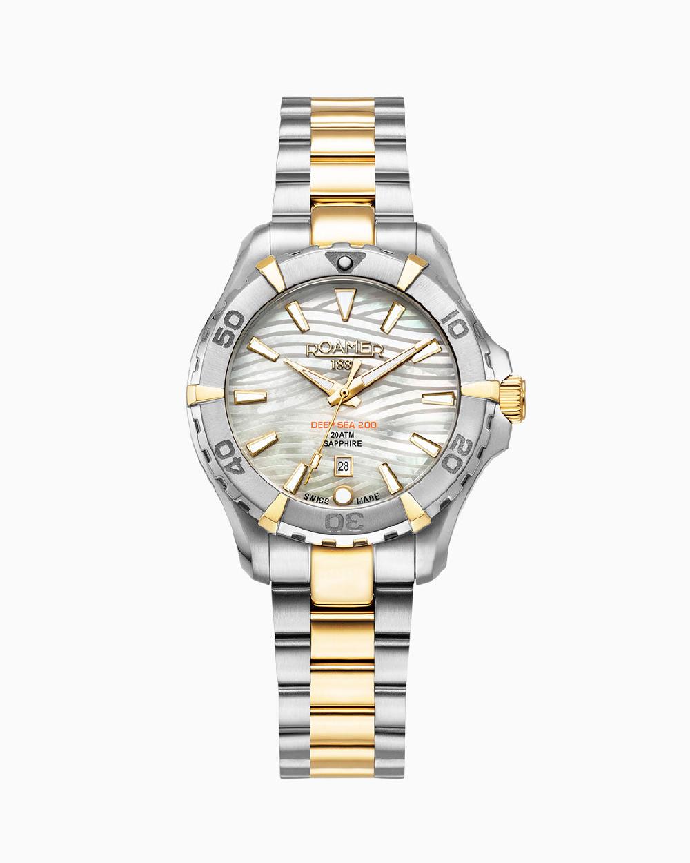 roamer Deep Sea 200 Ladies 34 mm Quartz Three-Hand Date White Dial Two-Tone Bracelet Sapphire glass Stainless Steel swiss watch