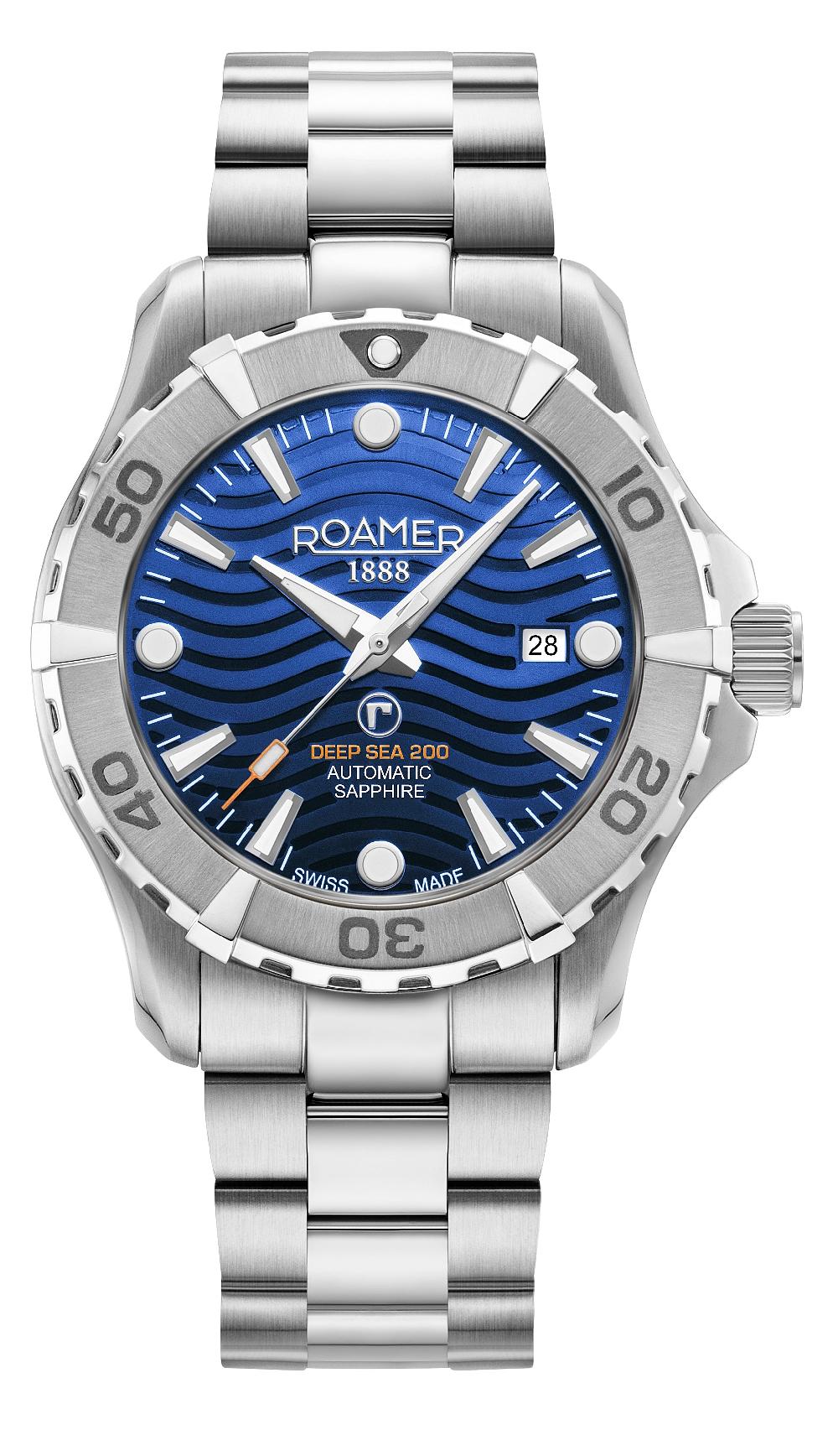 roamer Deep Sea Automatic 43 mm Automatic Three-Hand Date Blue Dial Silver Bracelet Sapphire glass Stainless Steel swiss watch