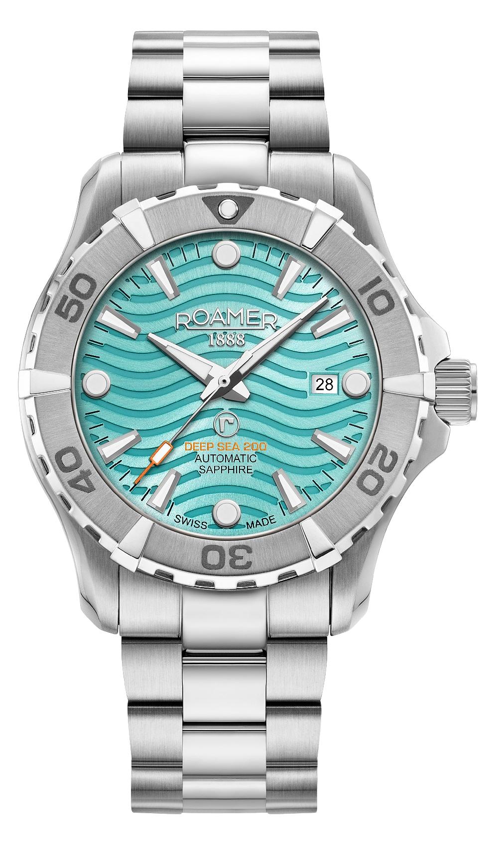 roamer Deep Sea Automatic 43 mm Automatic Three-Hand Date Lightblue Dial Silver Bracelet Sapphire glass Stainless Steel swiss watch