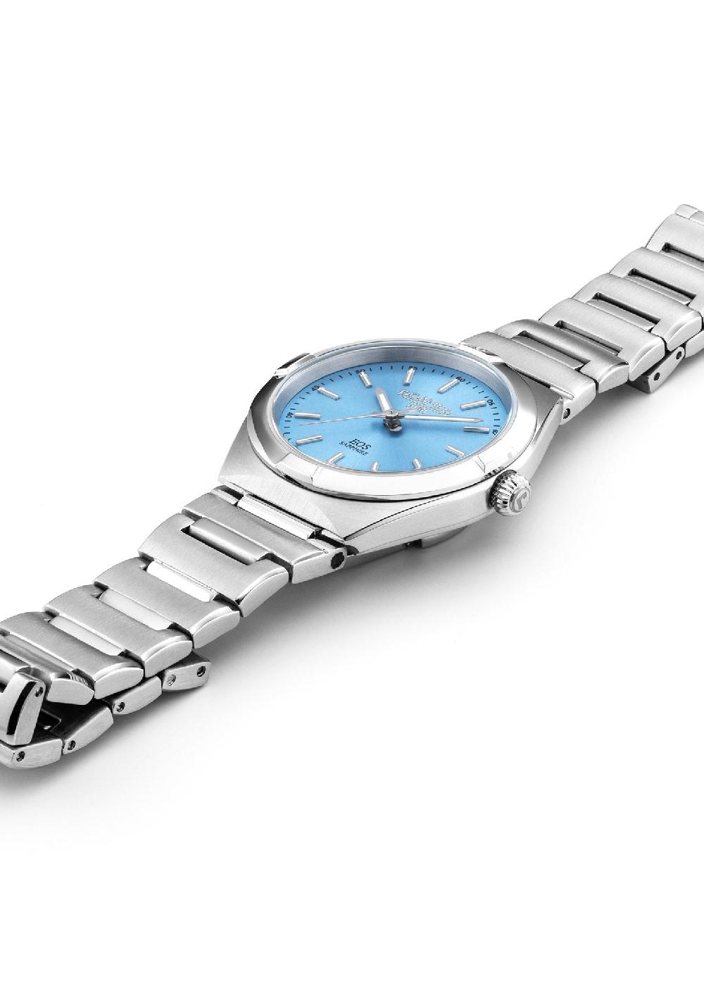 Roamer EOS Classic 34mm Quartz Three-Hand Lightblue Dial Silver Bracelet Sapphire Glass Stainless Steel Swiss Watch